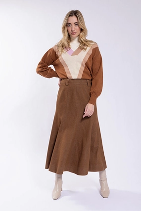 Relaxed Motion Maple Cliff Chocolate Brown Flair Denim Skirt MC5775C