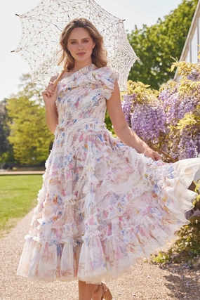 Slim Shape Mariannes Floral Aaliyah One-Shoulder Ballerina Dress