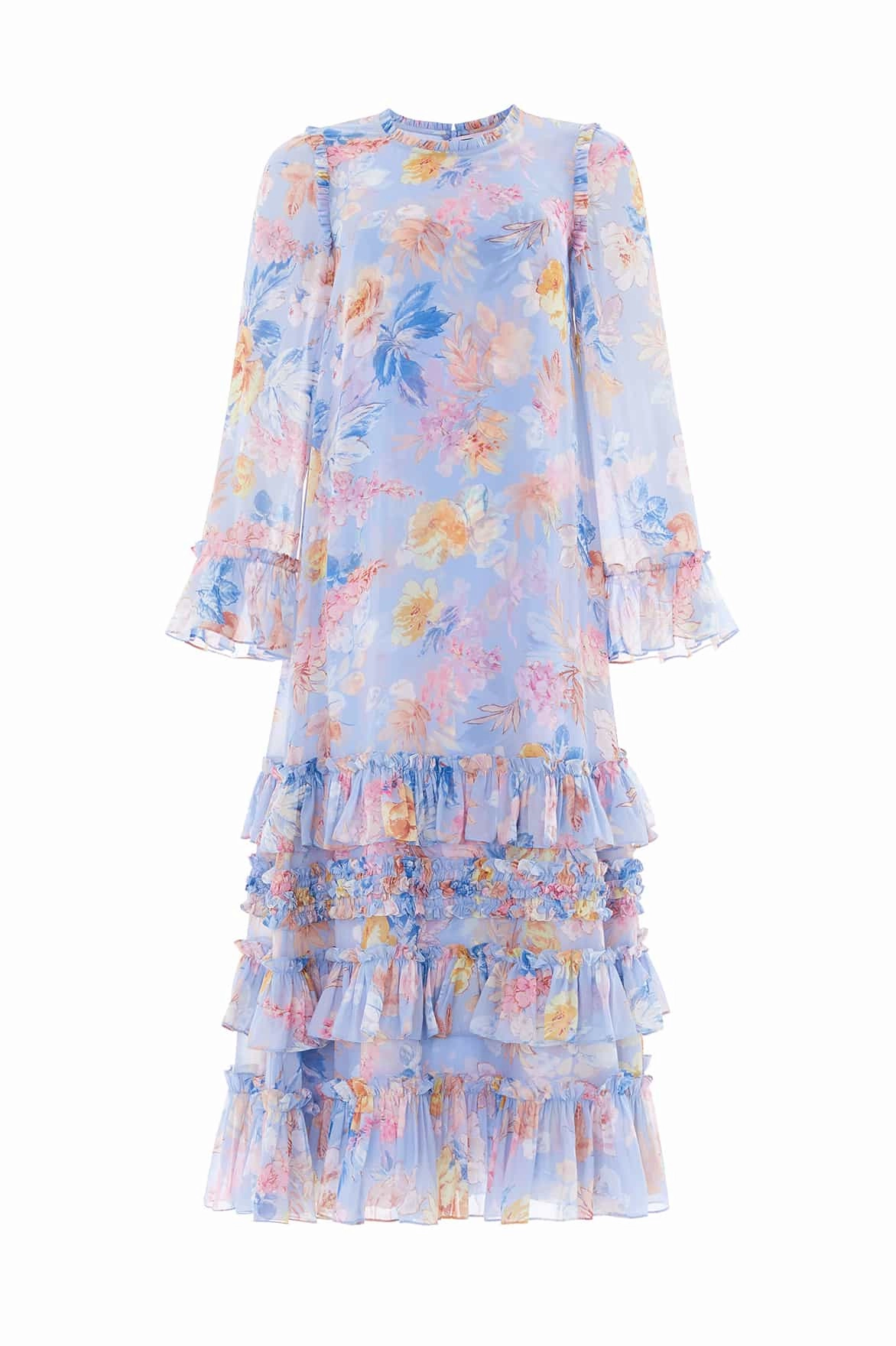 Casual-Look Mariannes Floral Chiffon Round Neck Ankle Gown