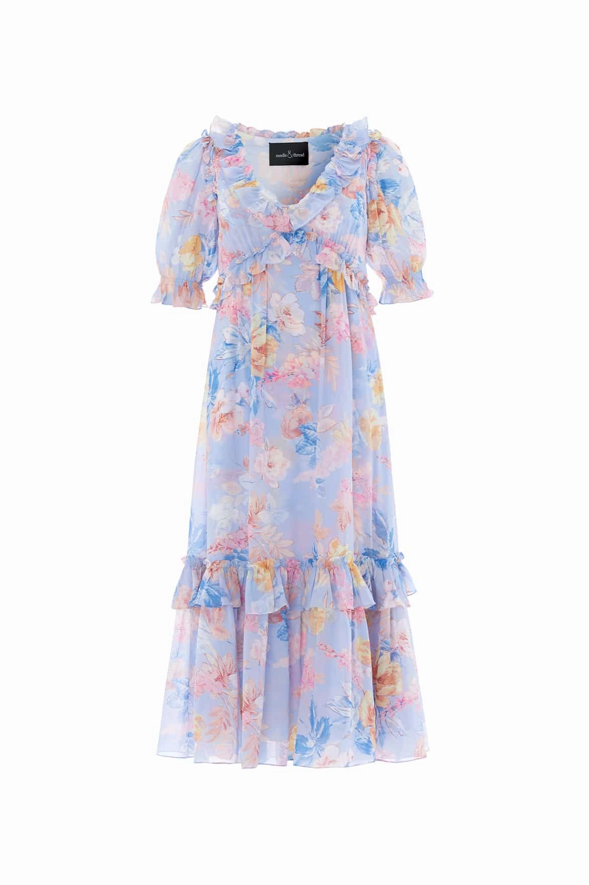 Mariannes Floral Chiffon Short Sleeve Ballerina Dress Feminine Design