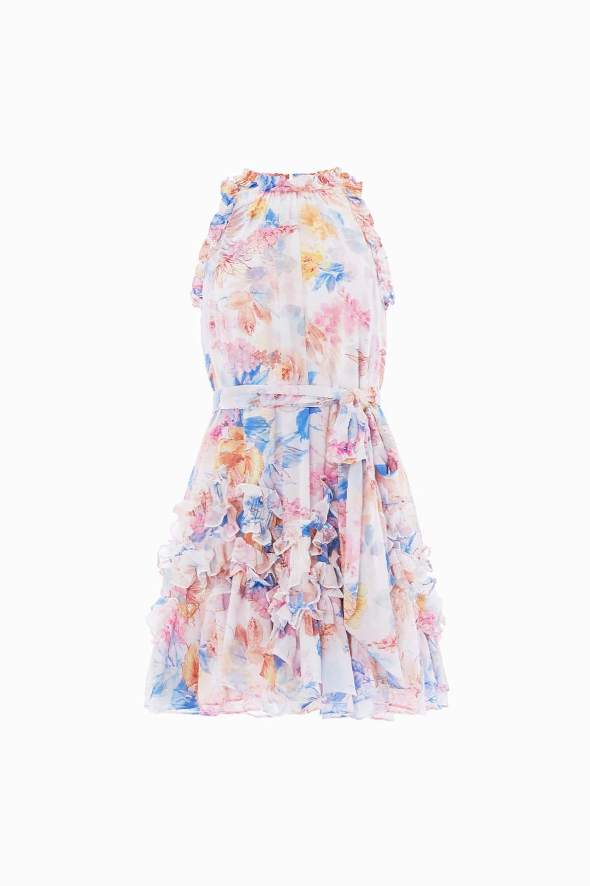Cut-Out-Detail Life Soft Mariannes Floral Chiffon Sleeveless Micro Mini Dress