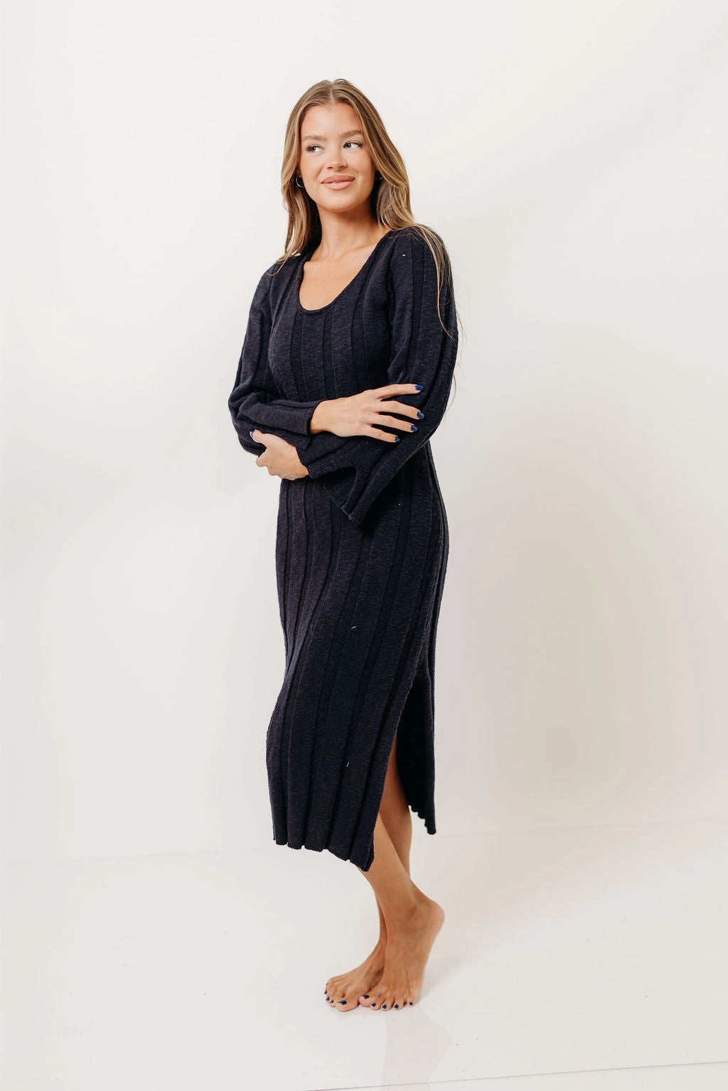 Marley 100% Cotton Midi Dress in Dark Navy Seasonal Must-Have Moment Soft