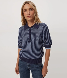 Sandwich Mesh Panel Structure Moisture Management Fabric MARLEY TAPE YARN COLLARED PULLOVER