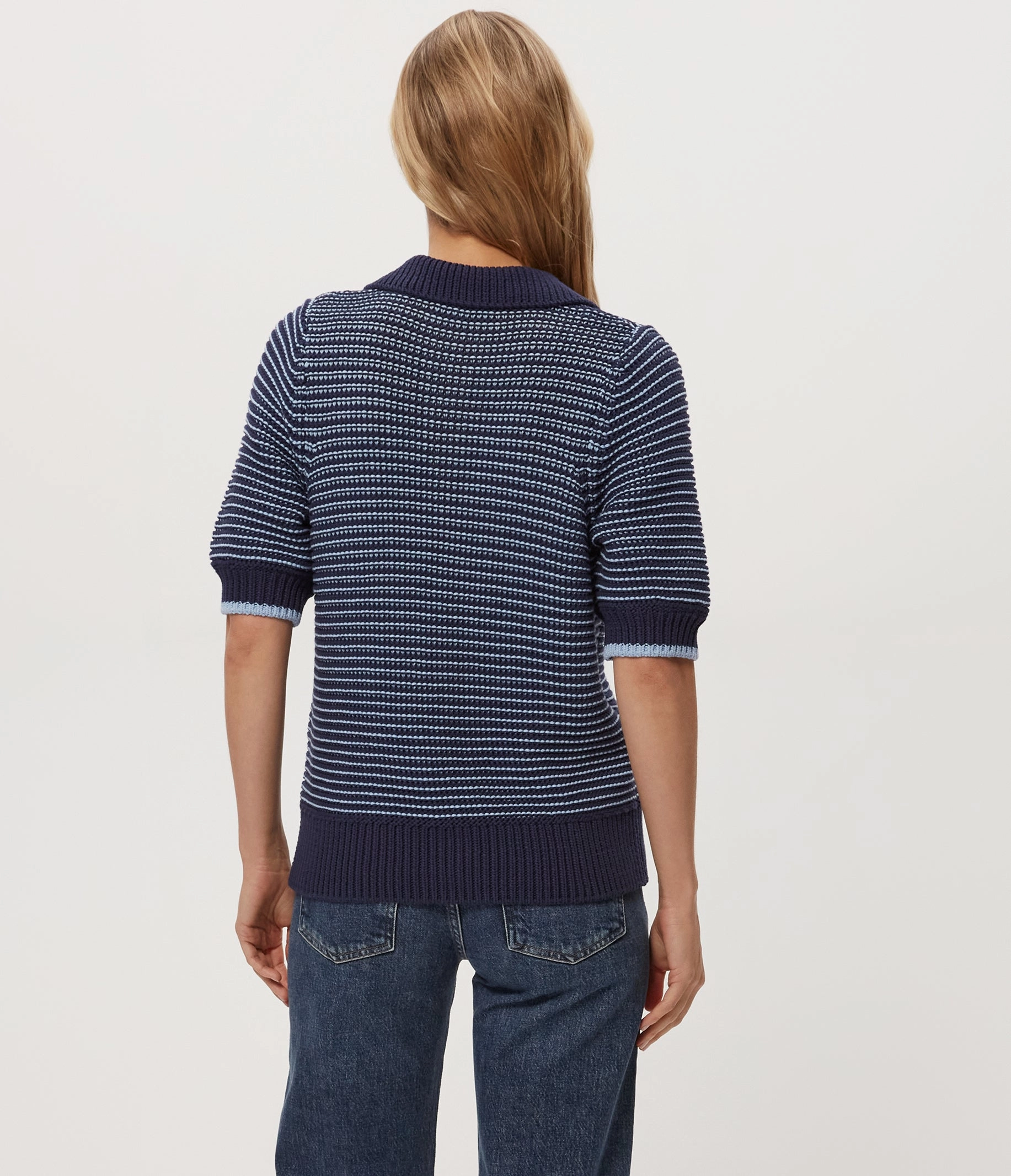 MARLEY TAPE YARN COLLARED PULLOVER WrinkleFree Weave Biodegradable material