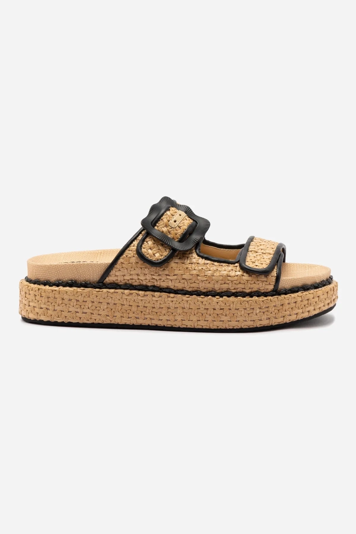 Maui Slide In Tapestry Natural Raffia and Black Trimming Comfort Run