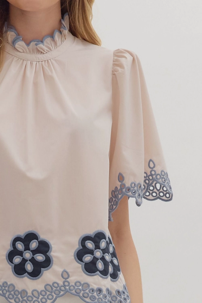 Mavis Crochet Trim Top Flexible Knit Fabric