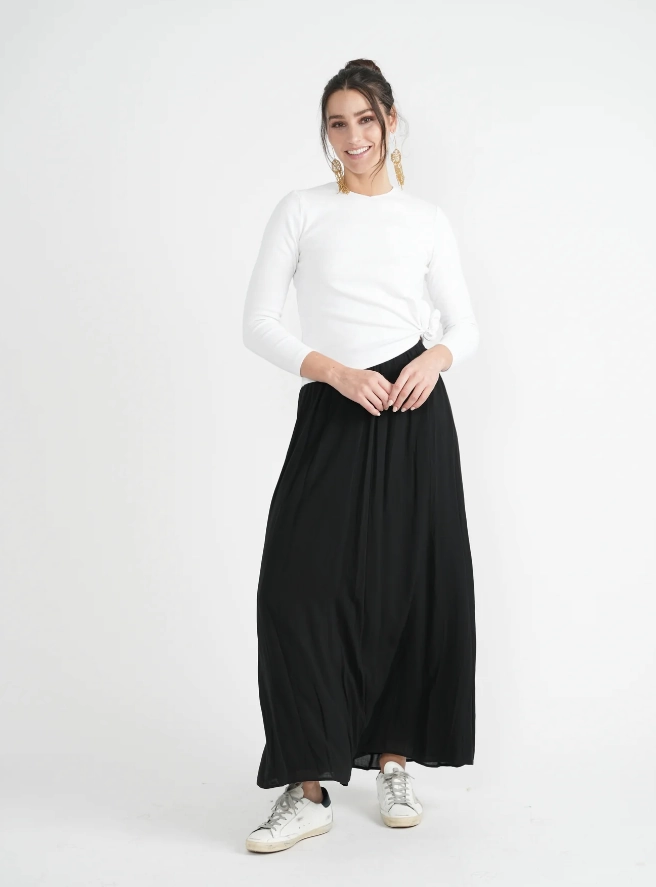 Side Pockets Maxmrkt Black Gauze Maxi Skirt SB4CM8725SL