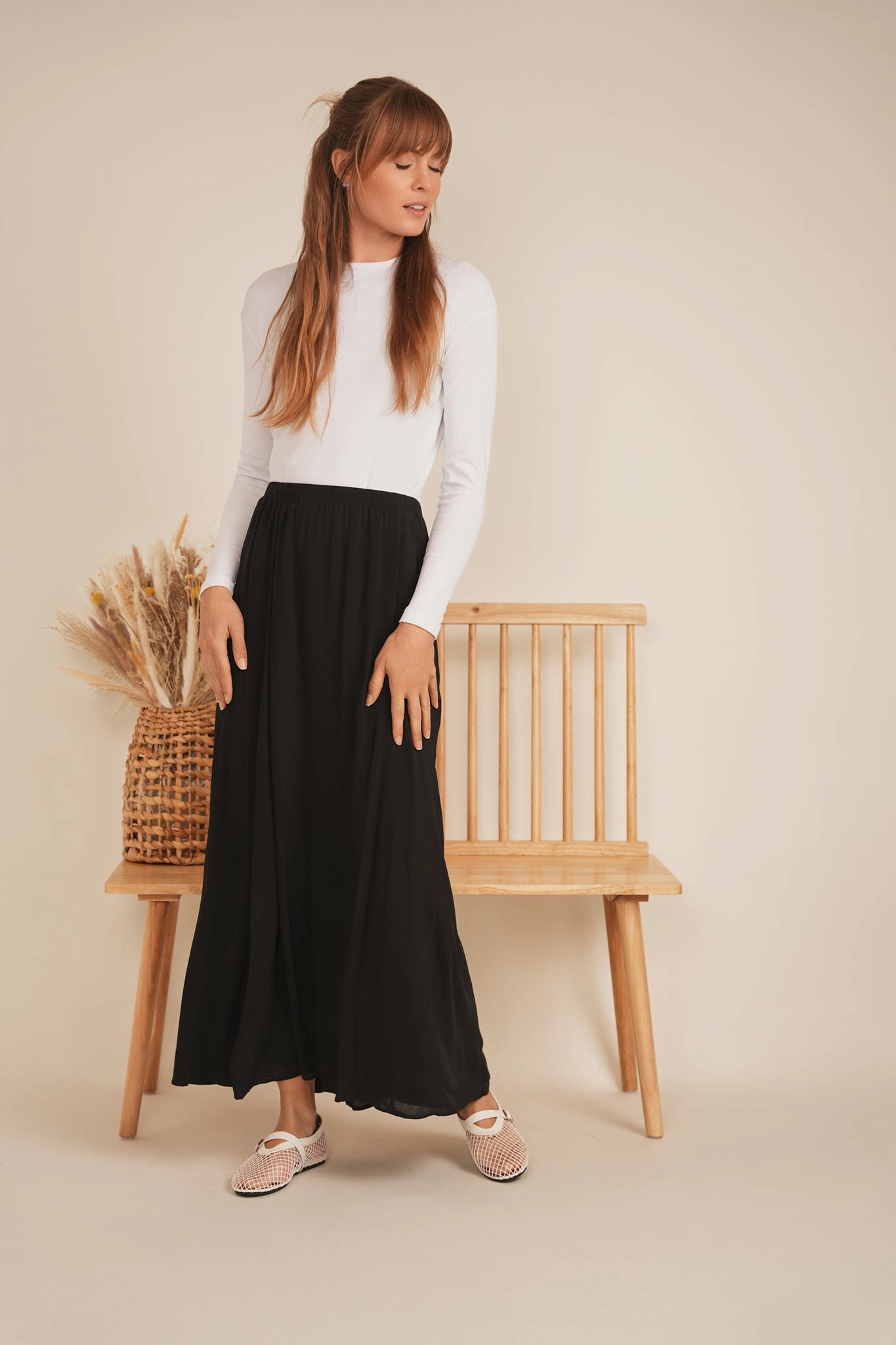 Maxmrkt Black Gauze Maxi Skirt SB4CM8725SL Custom made Light Fabric