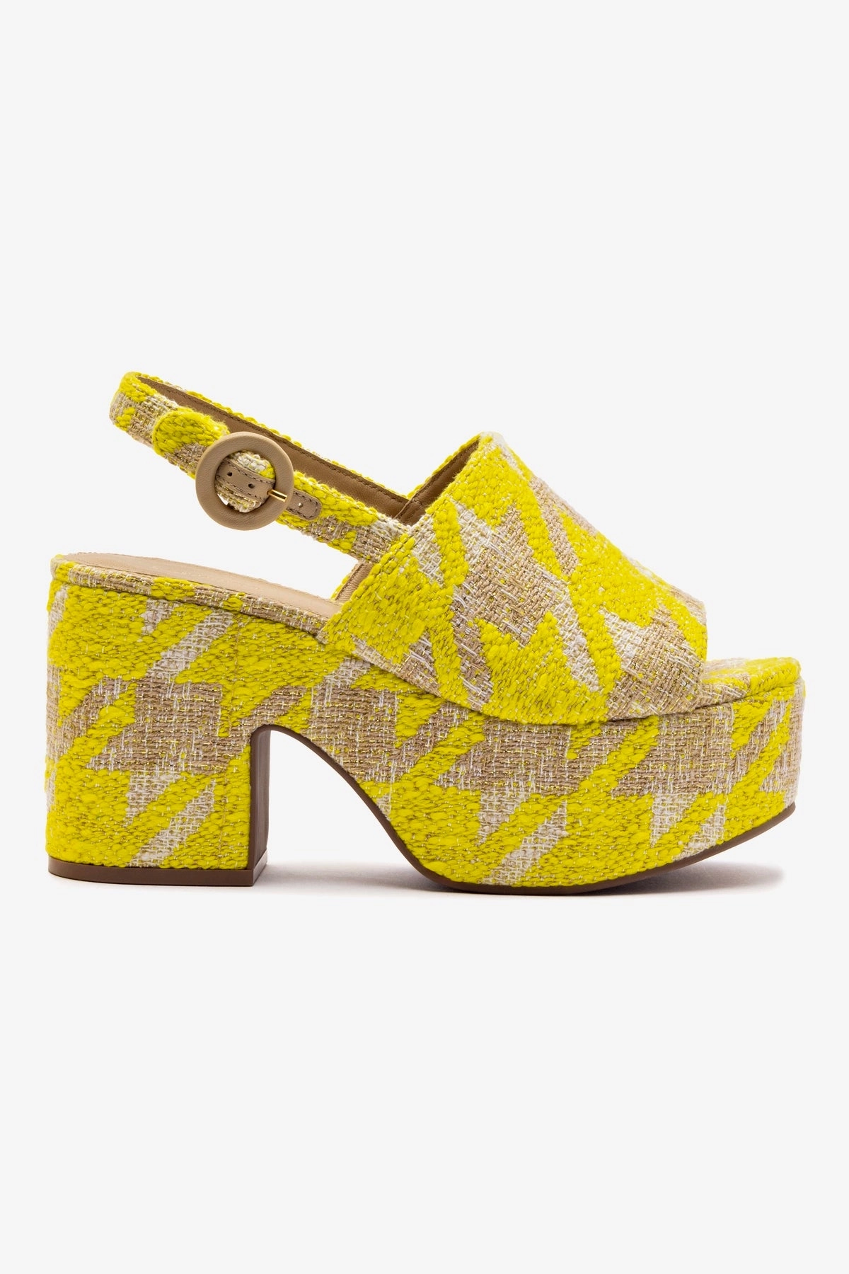 Miso Platform Sandal In Yellow Houndstooth Fabric Free Soul