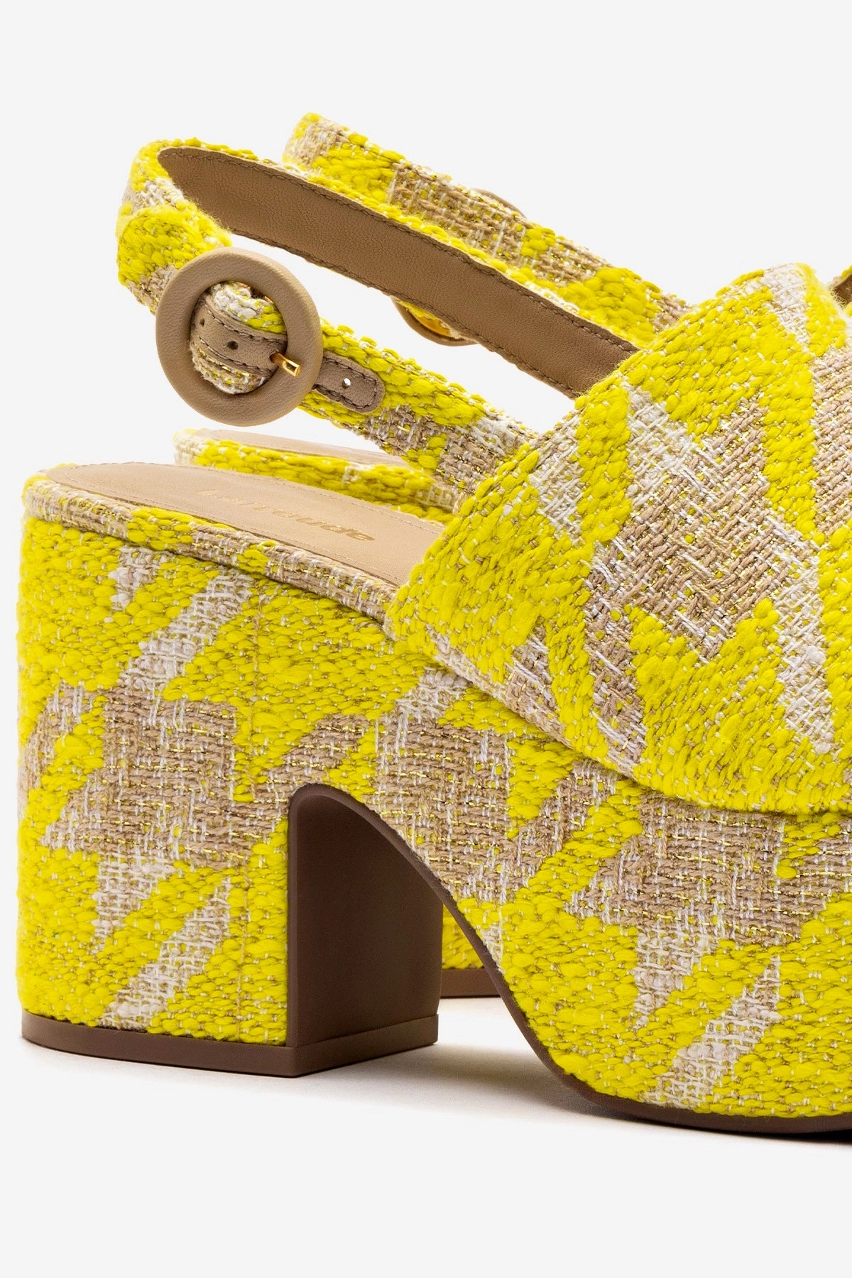 Miso Platform Sandal In Yellow Houndstooth Fabric Low Profile Weekend Trip