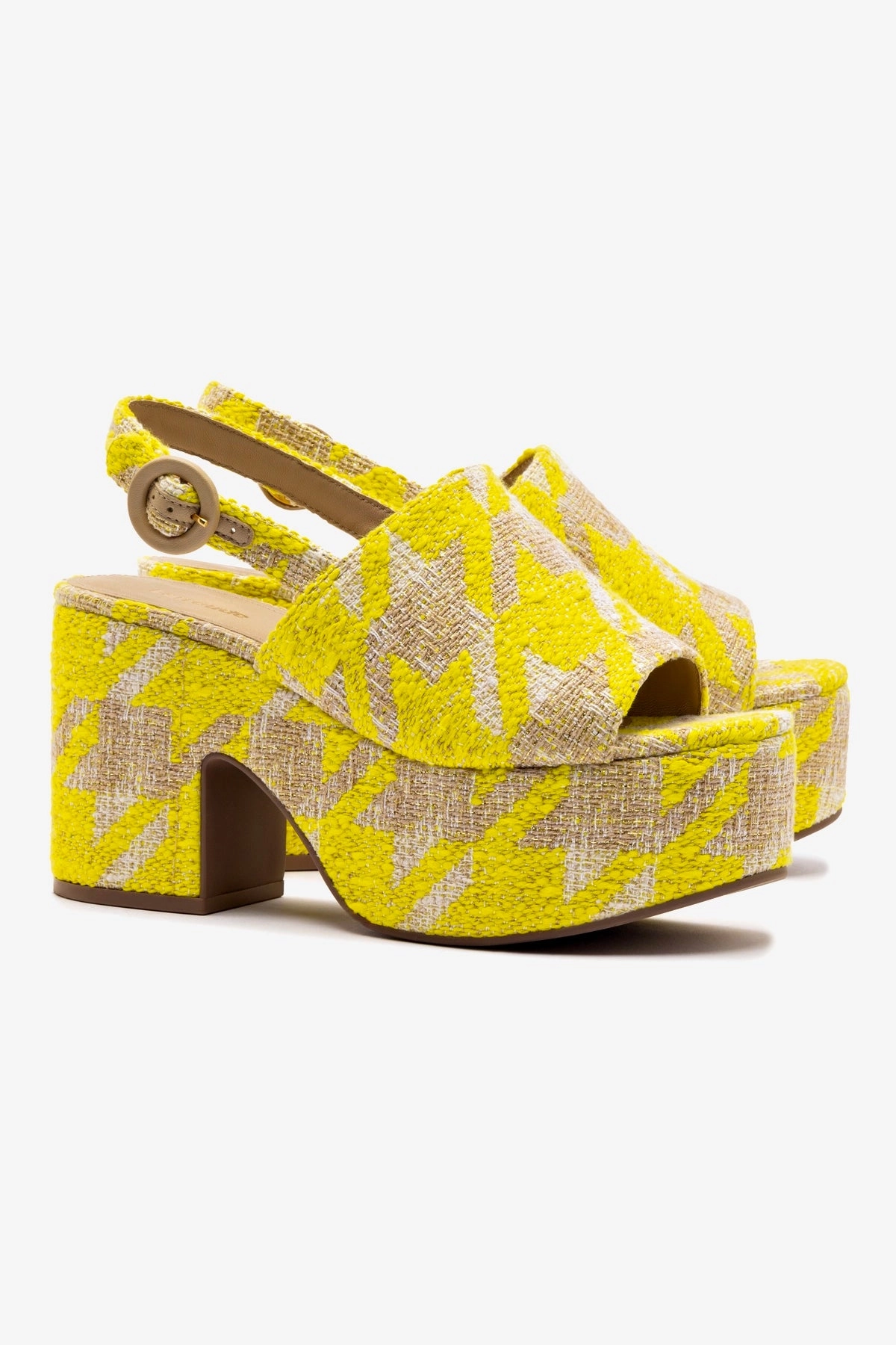 Day Long Waterproof Standing All Miso Platform Sandal In Yellow Houndstooth Fabric