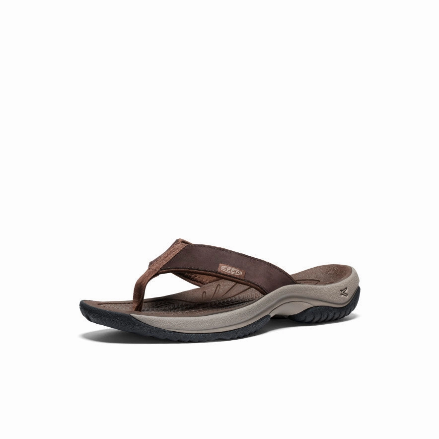 Seamless Look Zero Break In Comfort Men's Kona Leather Flip-Flop  |  Java/Dark Earth