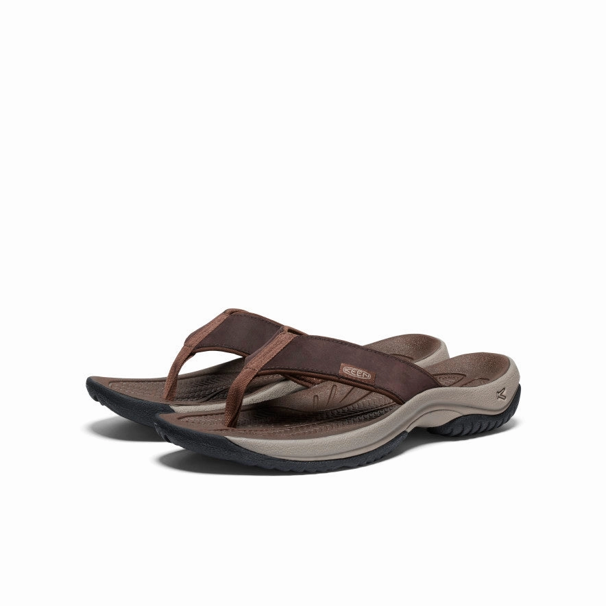 Soft Sole Slip Resistant Slip On Men's Kona Leather Flip-Flop  |  Java/Dark Earth