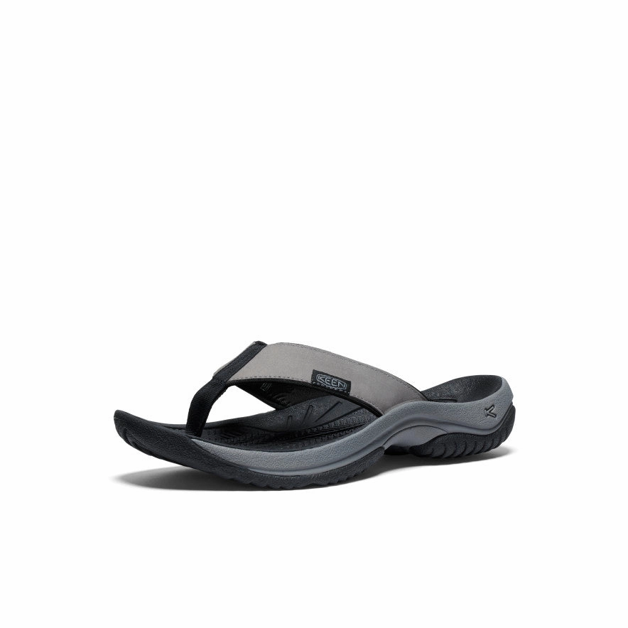 Men's Kona Leather Flip-Flop  |  Steel Grey/Black Comfortable Slip Fit