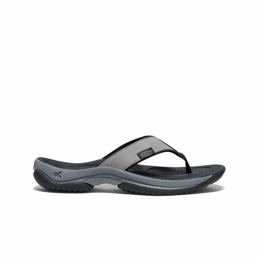 Torsional Stability Trail Friendly Men's Kona Leather Flip-Flop  |  Steel Grey/Black
