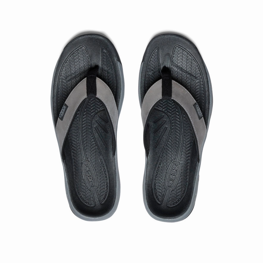 Flexible Groove Design Comfortable Design Men's Kona Leather Flip-Flop  |  Steel Grey/Black
