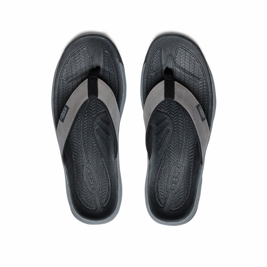 No Lace Flex Appeal Men's Kona Leather Flip-Flop  |  Steel Grey/Black