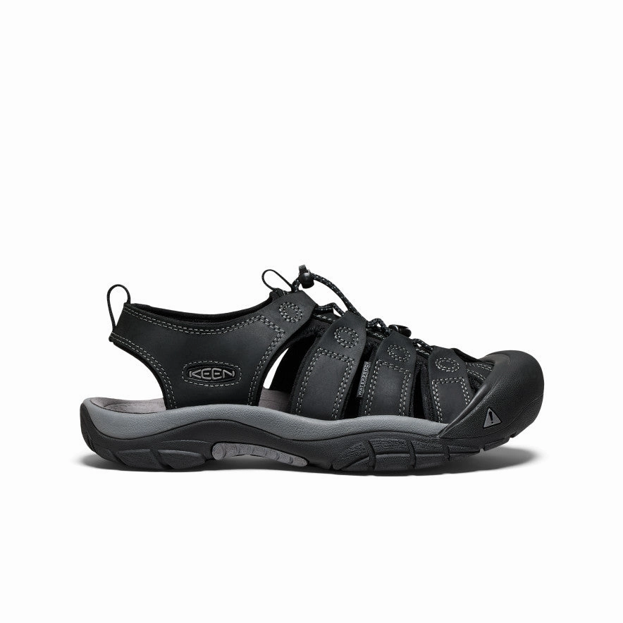 Men's Newport Leather Sandal  |  Black/Steel Grey Summer Flat Shoes Sleek Summer Footwear