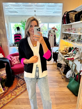 Merino Wool Cardi Black Ecru Biodegradable material