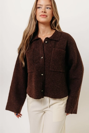 SweatGuard Lining Monica Collared Button-Down Sweater in Brown