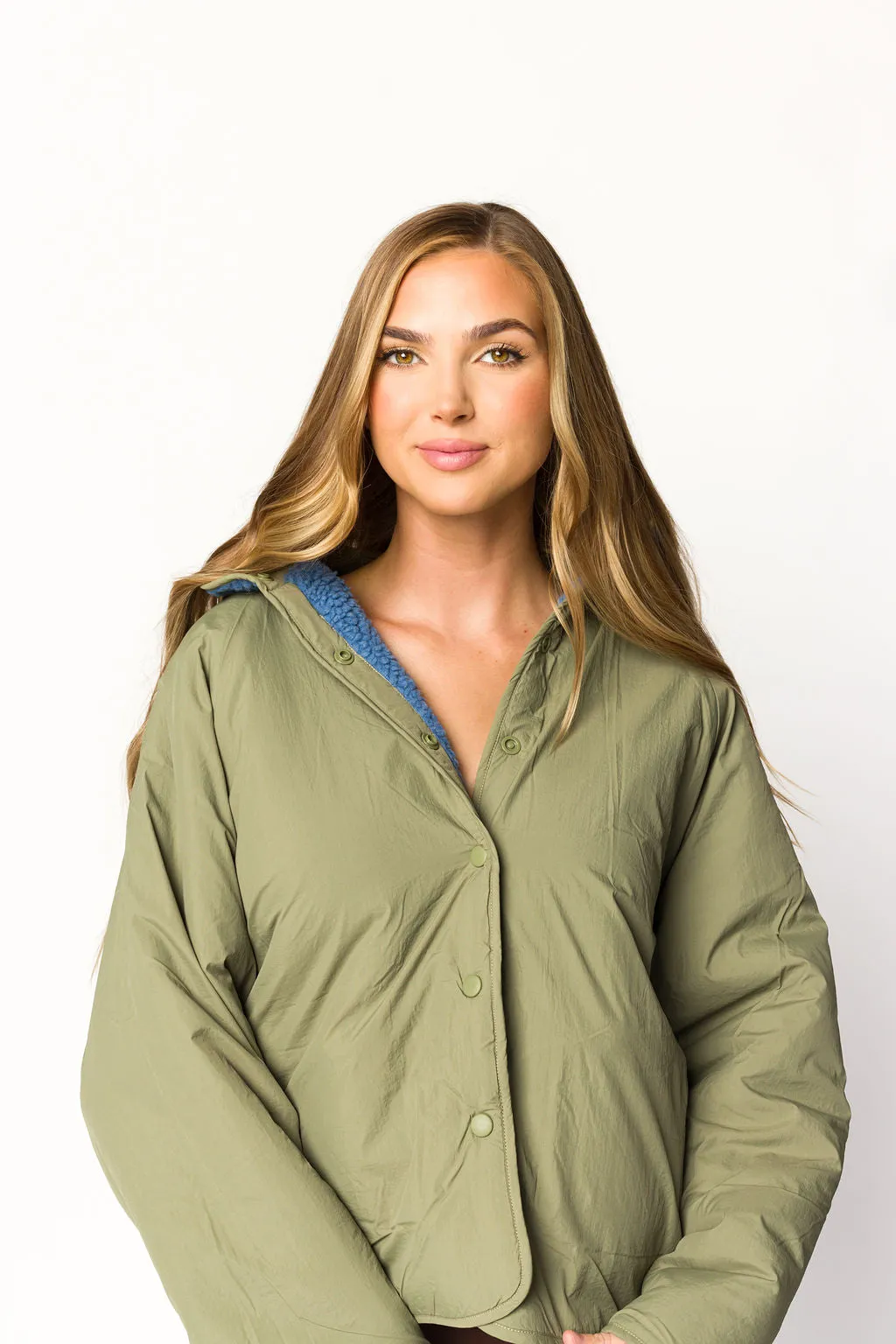 Adjustable Hem Skylar Reversible Jacket in Sea Blue