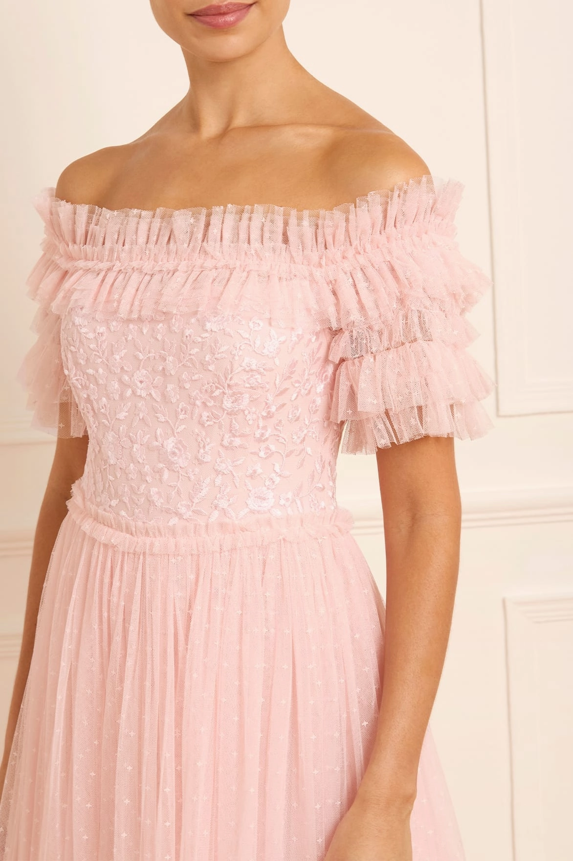 Midsummer Lace Bodice Off-Shoulder Ankle Gown Knot-Detail