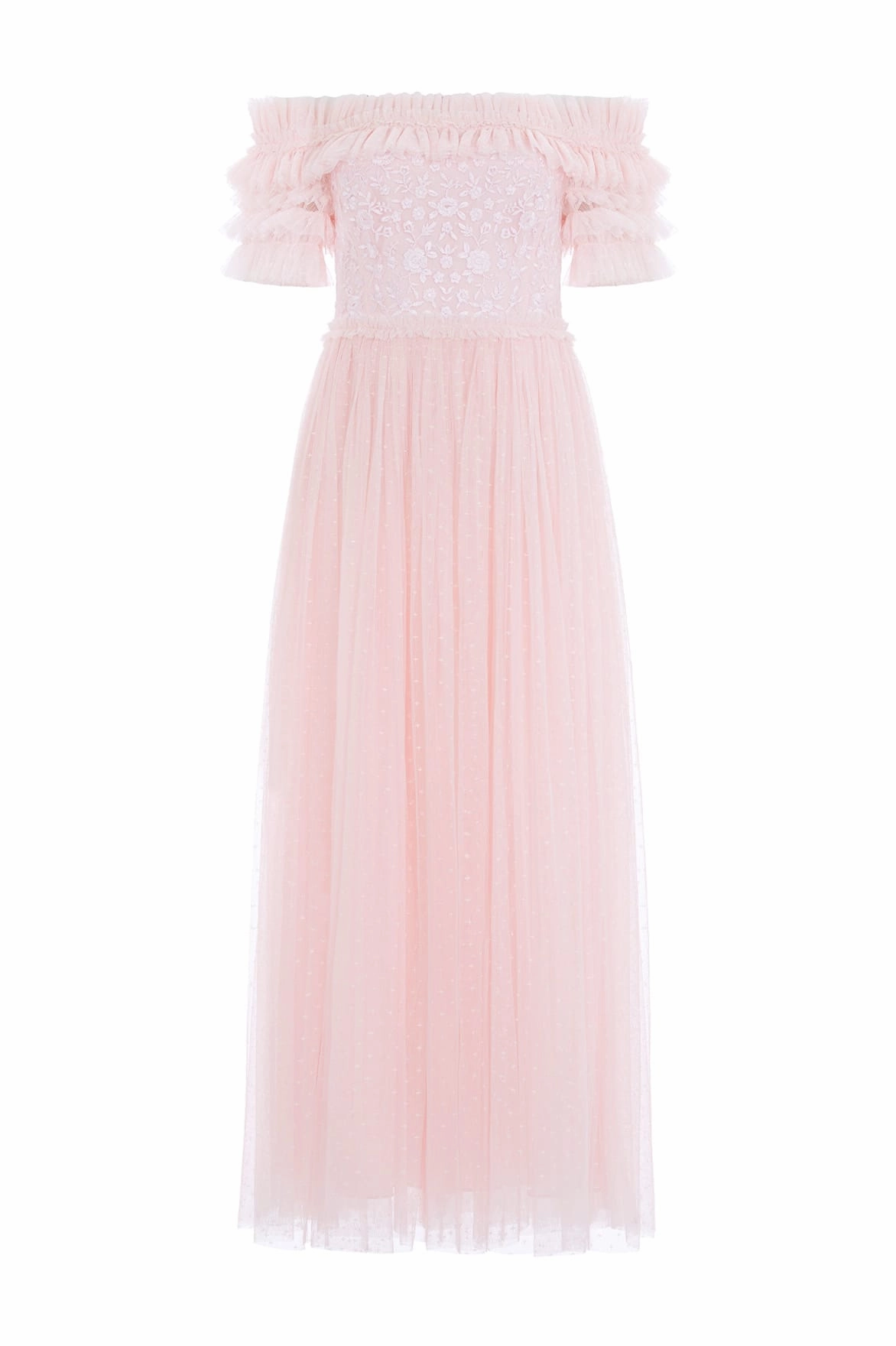 Midsummer Lace Bodice Off-Shoulder Ankle Gown Bodycon Fit