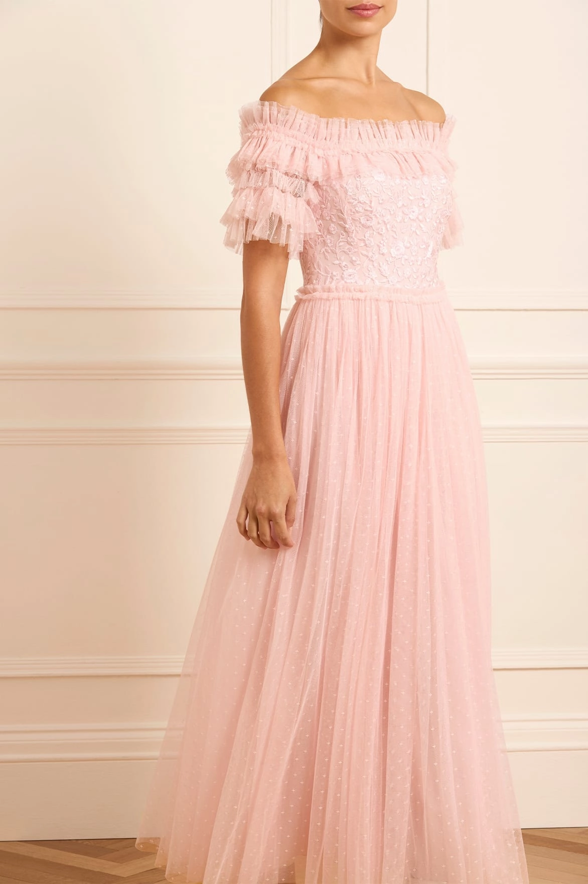 Versatile Layer Wear Ready Anytime Midsummer Lace Bodice Off-Shoulder Ankle Gown