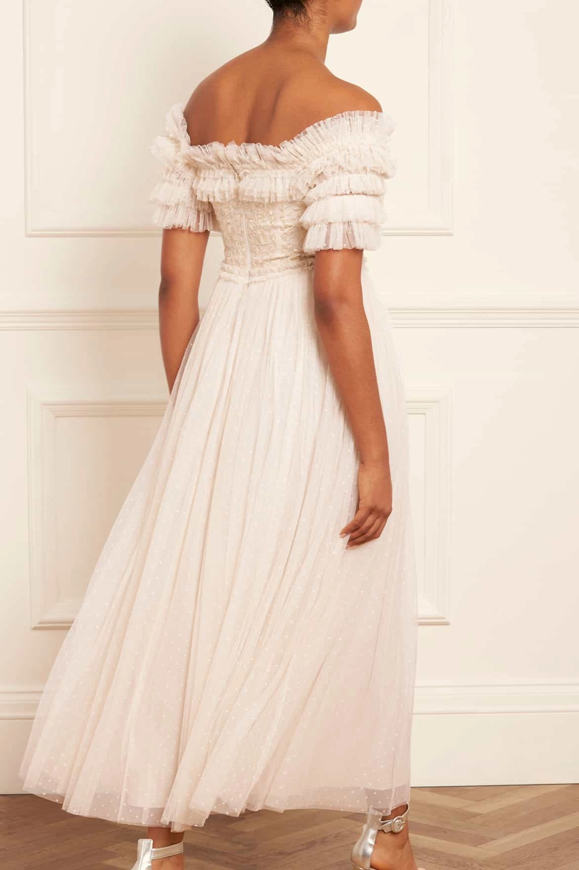 Trendy Style Midsummer Lace Bodice Off-Shoulder Ankle Gown