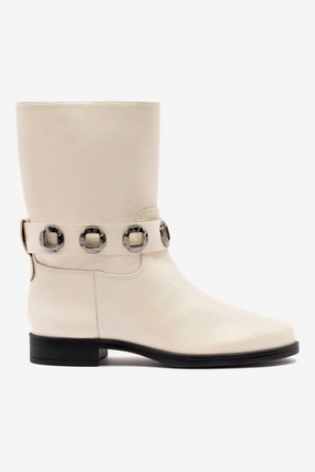 Milan Flat Bootie In Ivory Leather Island Vibe Bold Neon