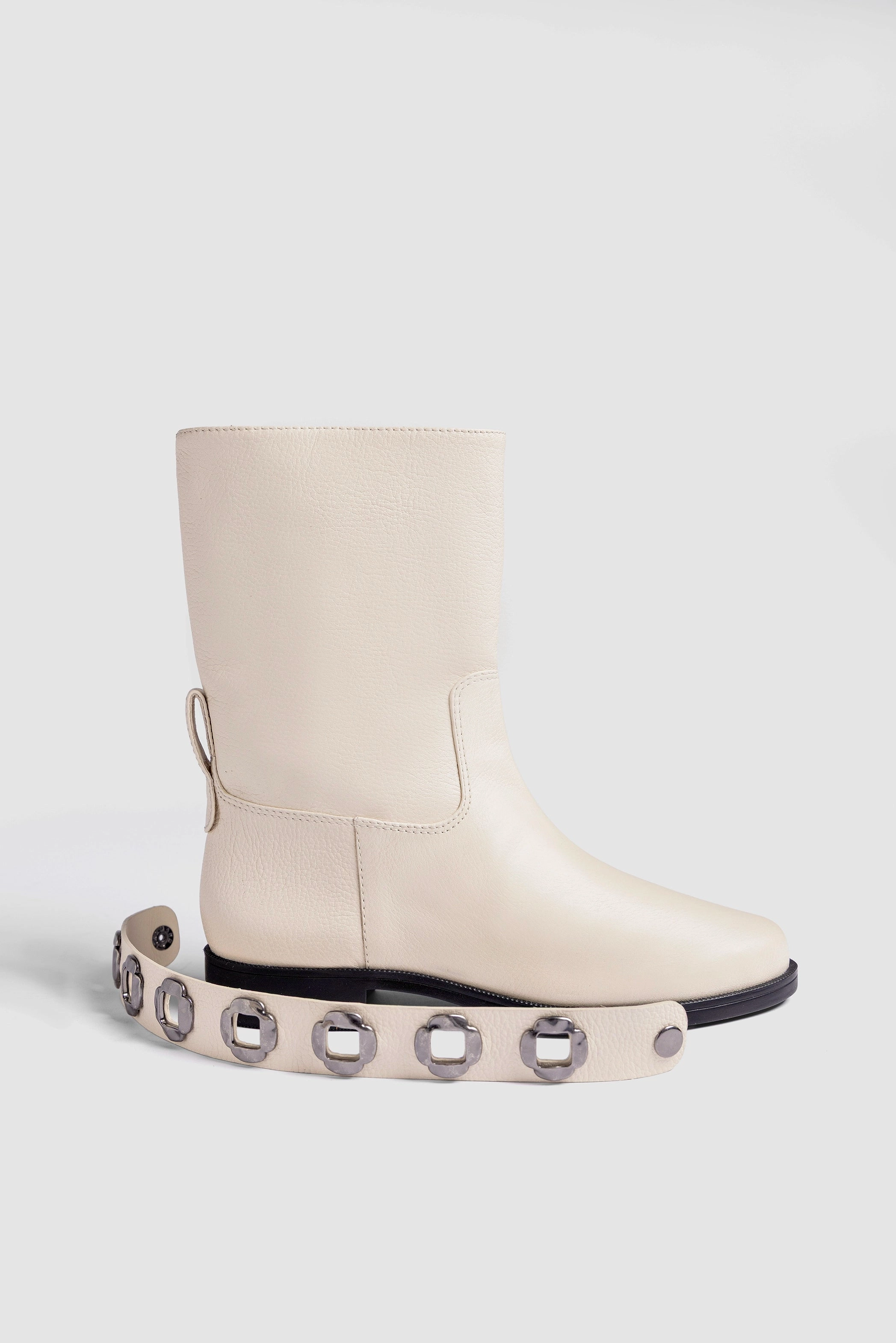 Milan Flat Bootie In Ivory Leather Cosmic Glow