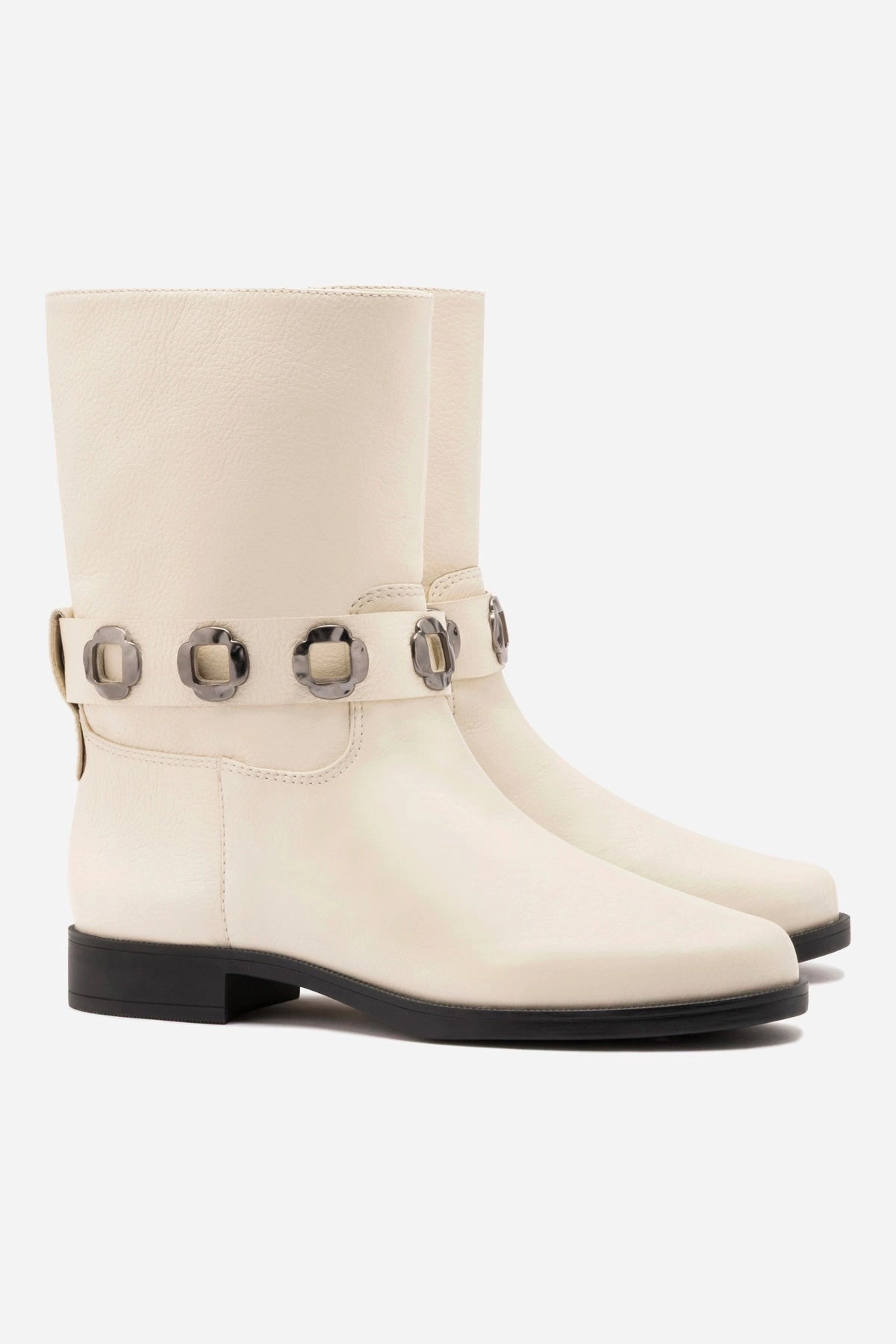 Milan Flat Bootie In Ivory Leather Ventilation holes