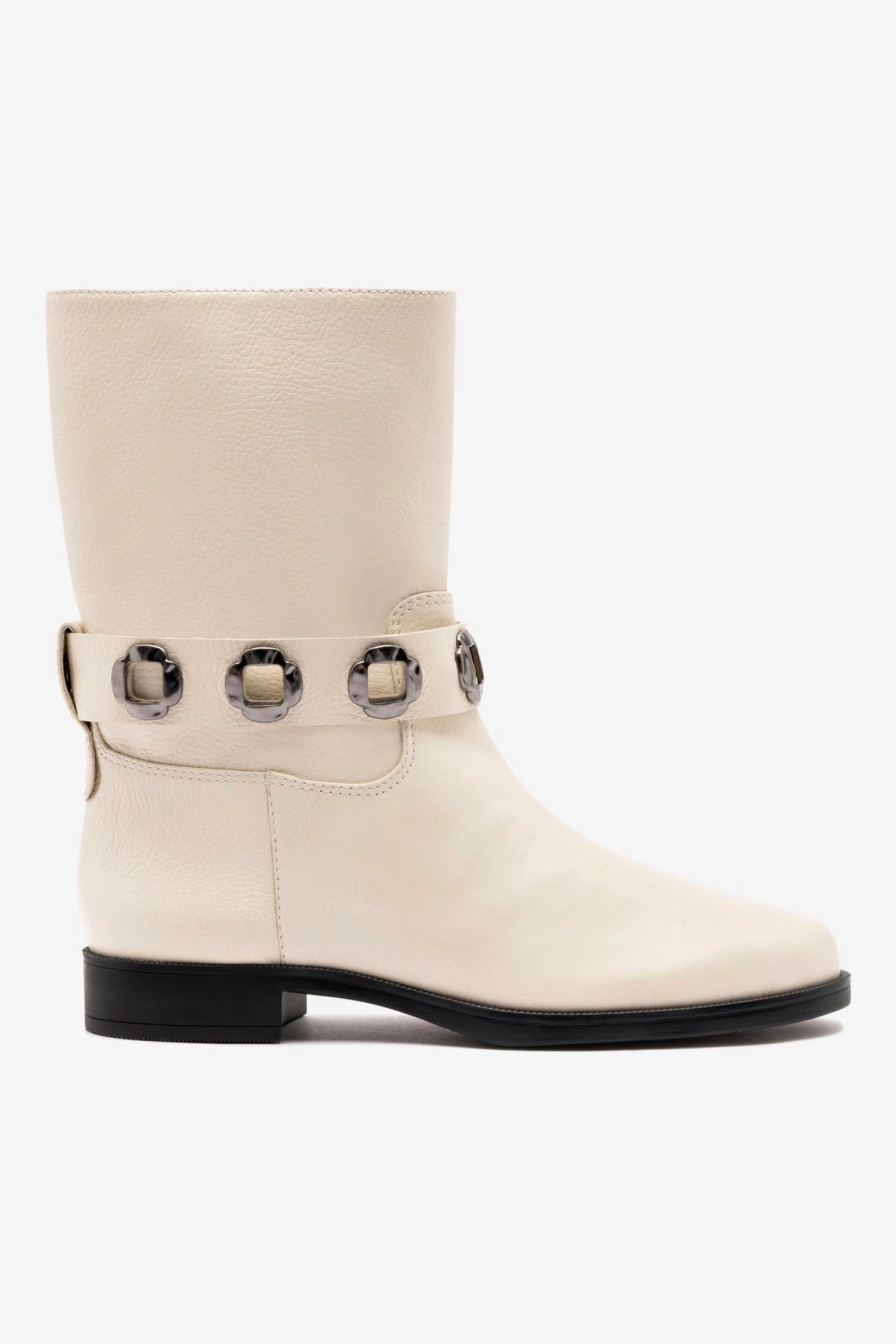 Milan Flat Bootie In Ivory Leather Roomy Toe Box Earth Tone