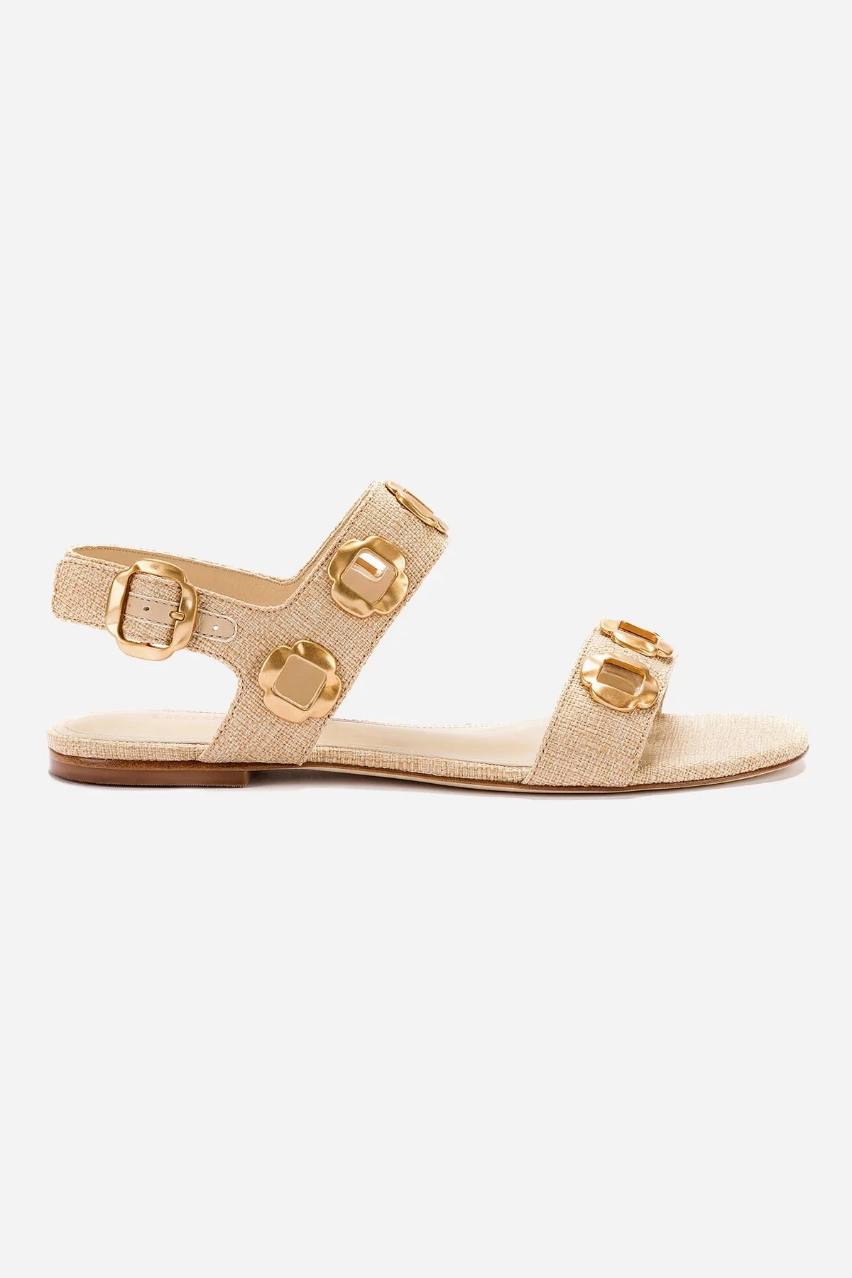Milan Flat Sandal In Beige Raffia Year Trust Mesh Upper