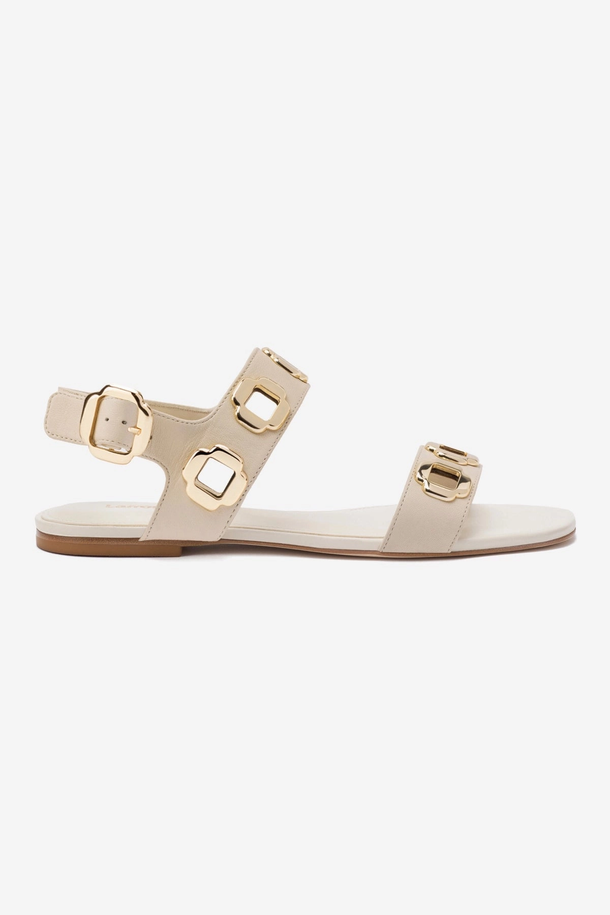 Milan Flat Sandal In Ivory Leather Action Fast