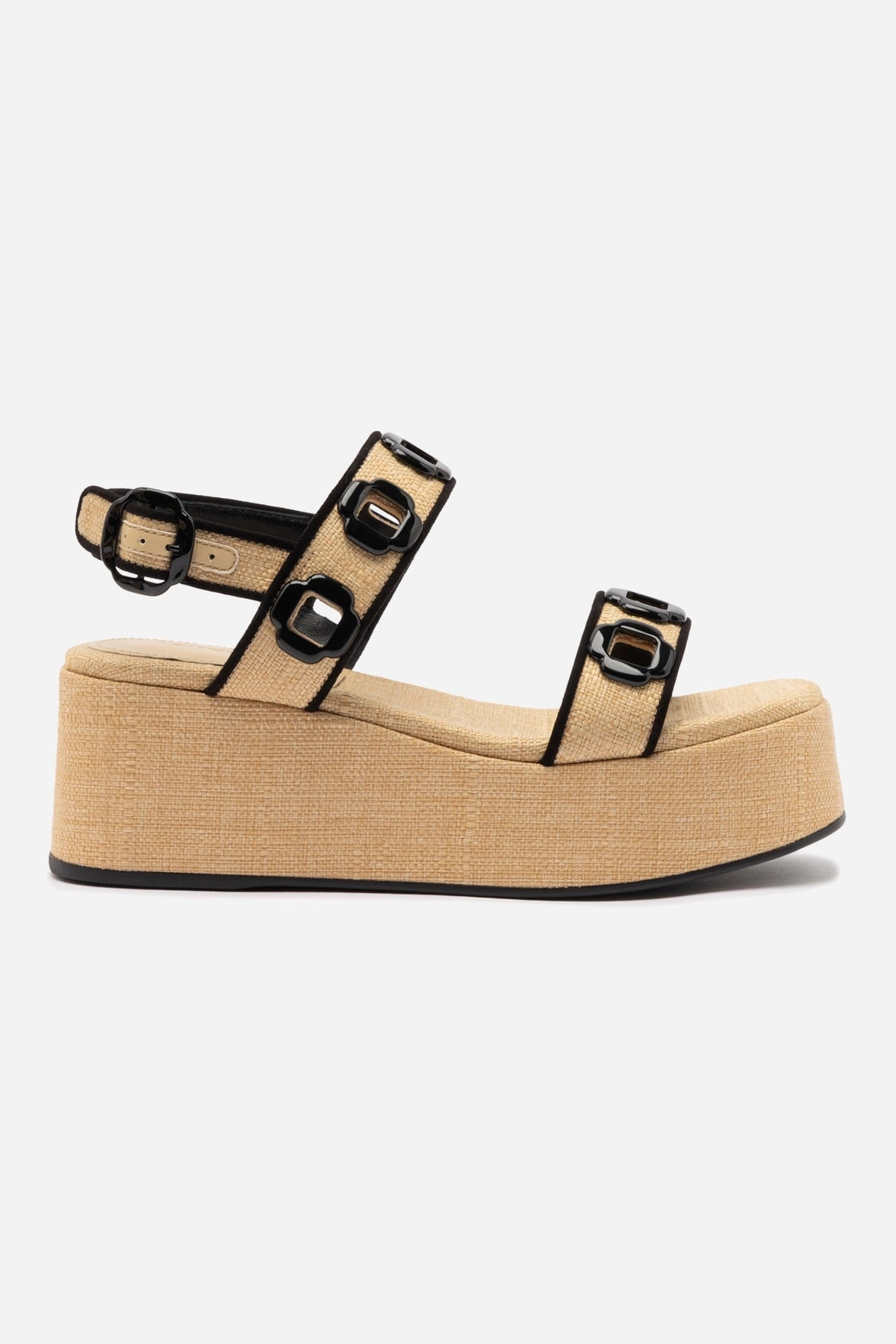 White Clean Milan Flatform In Beige Raffia and Black Trimming