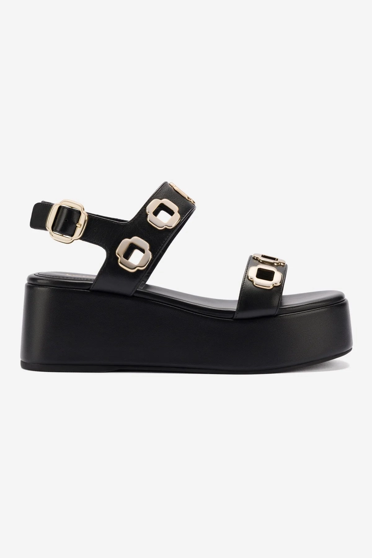 Milan Flatform Sandal In Black Leather Moon Tone Shock Absorption Technology