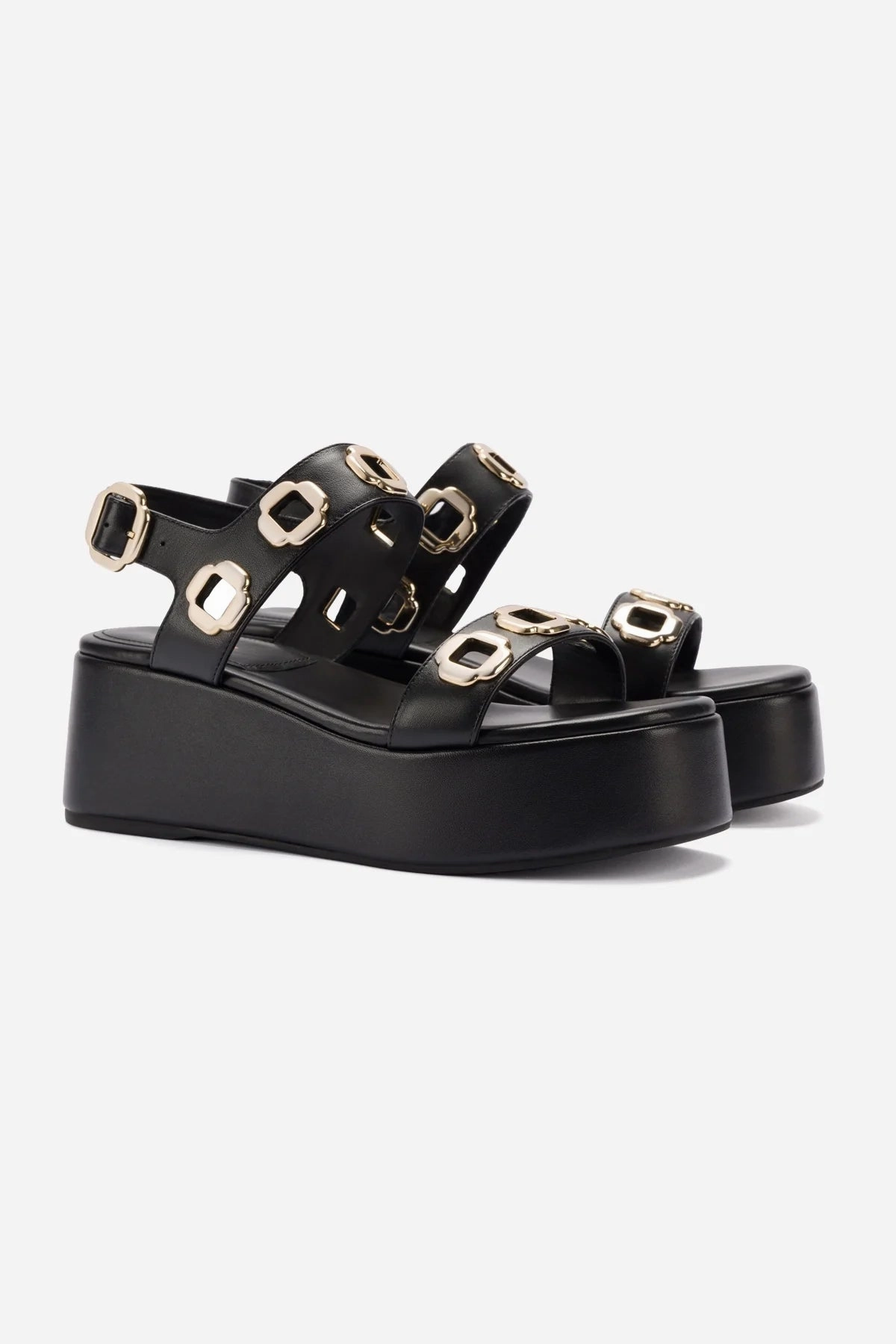 Milan Flatform Sandal In Black Leather Memory Foam Airport Travel