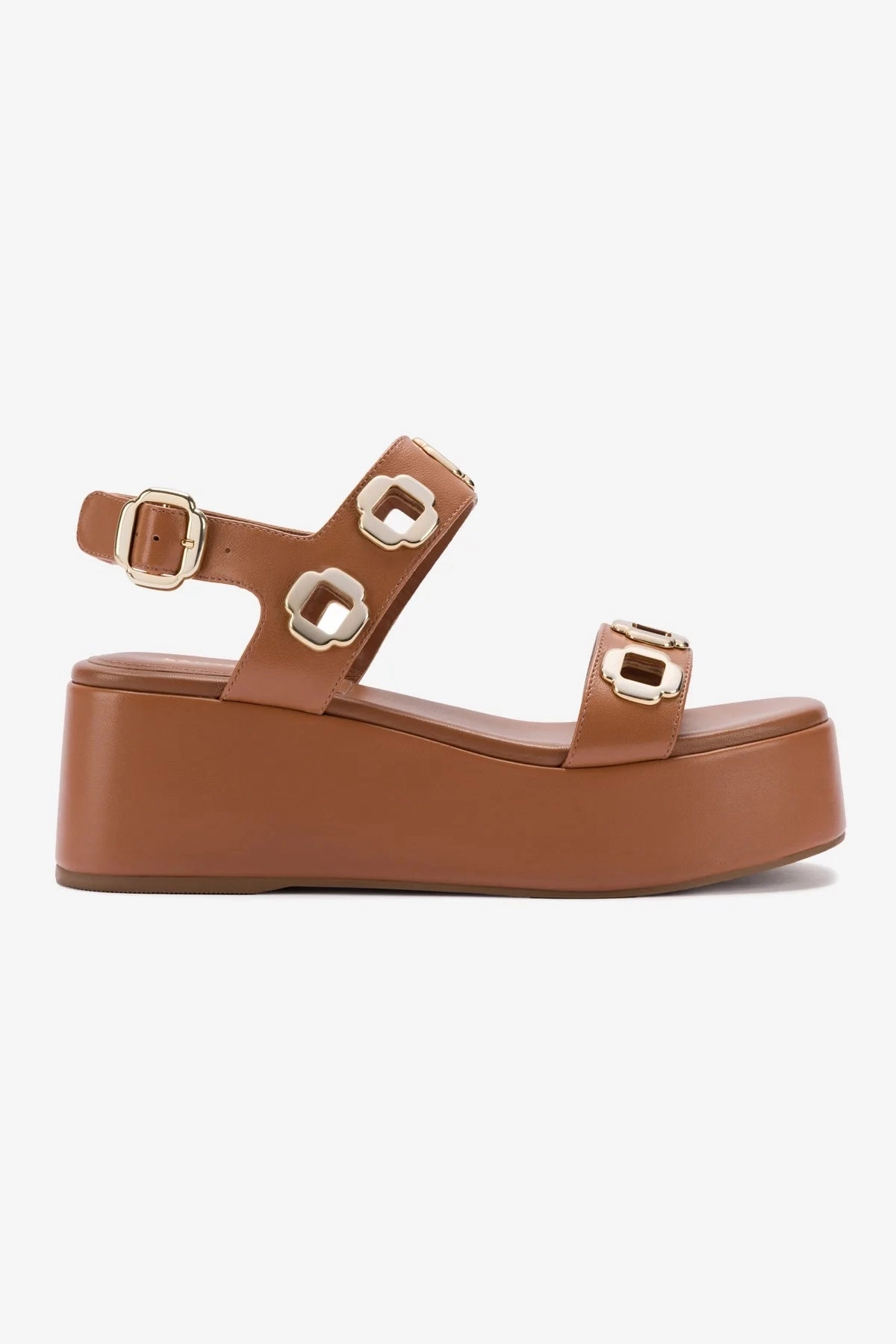 Urban Walk Milan Flatform Sandal In Caramel Leather