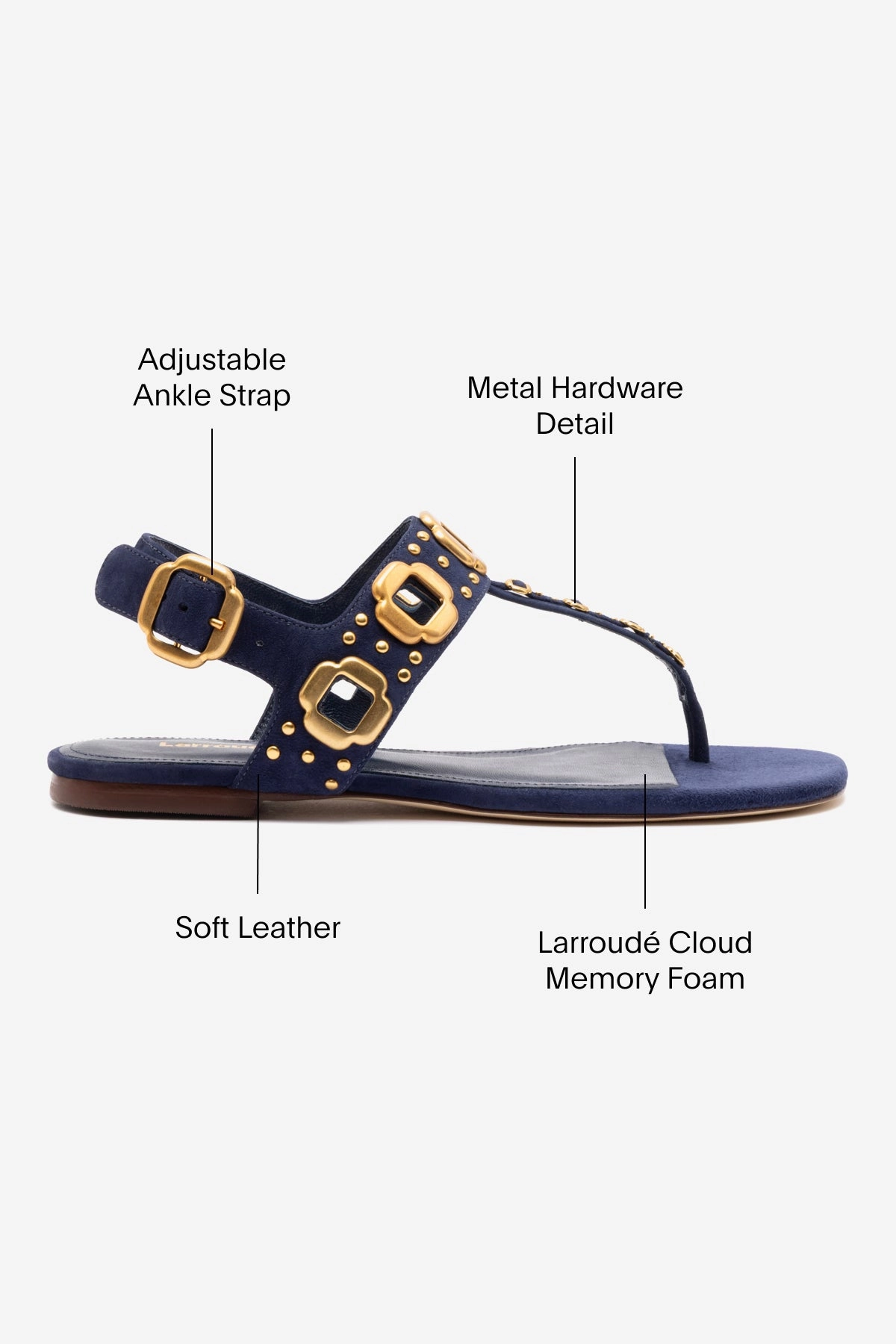 Ultra Light Construction All Day Travel Light Milan Studs Thong Sandal In Navy Suede