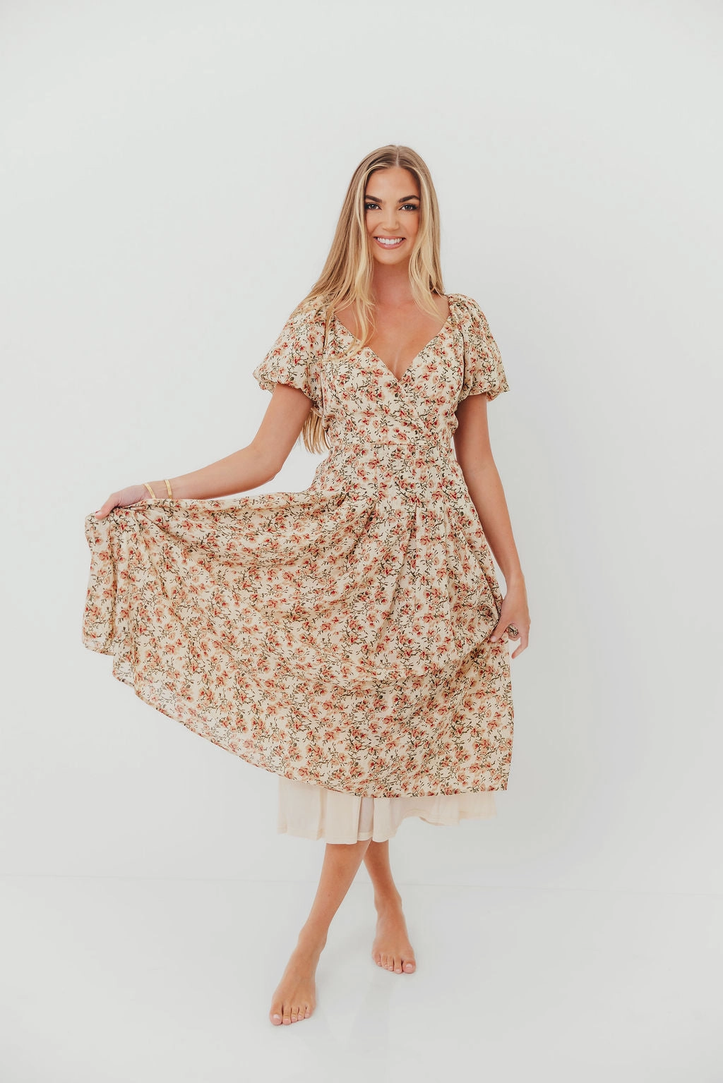 Relax Comfort Milania Midi Dress in Ivory Floral