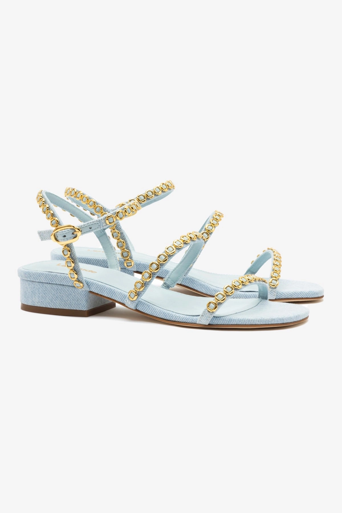 Adjustable Lace Closure Injury Safe Milanina Flat Sandal In Maya Denim