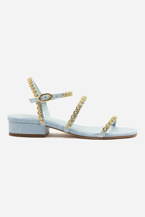 Feather Light Travel Enthusiasts Low Profile Design Milanina Flat Sandal In Maya Denim