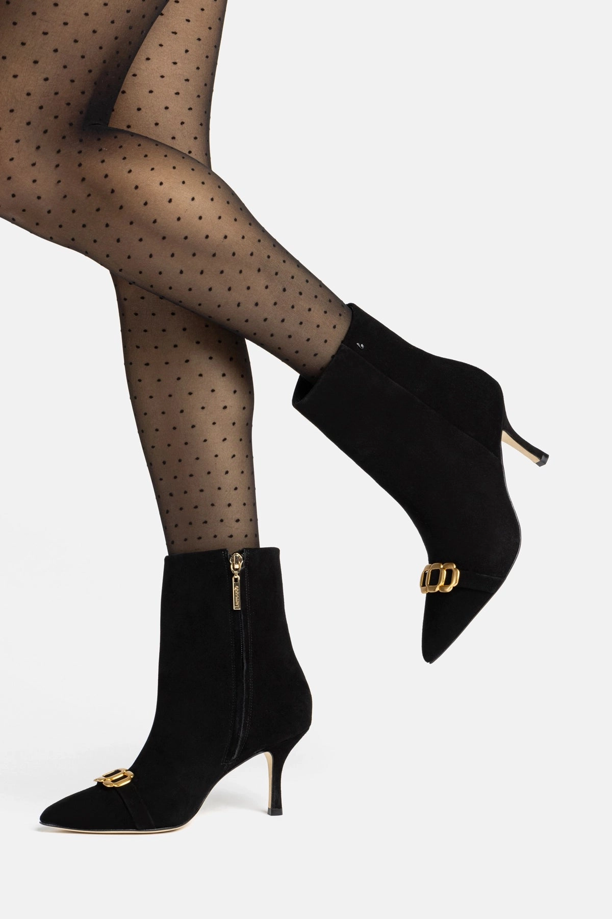 Mini Kate Boot In Black Suede and Daisy Accent Thermoplastic Frame Angel Mood