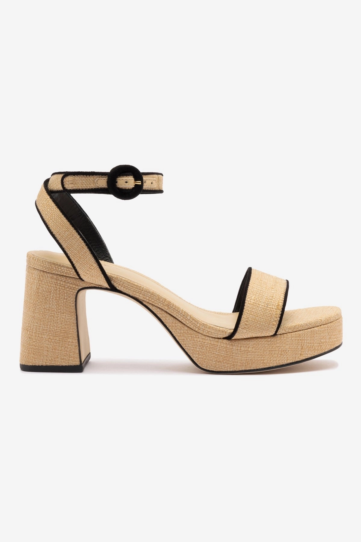 Dolly Low Sandal In Beige Raffia and Black Trimming Soft Land