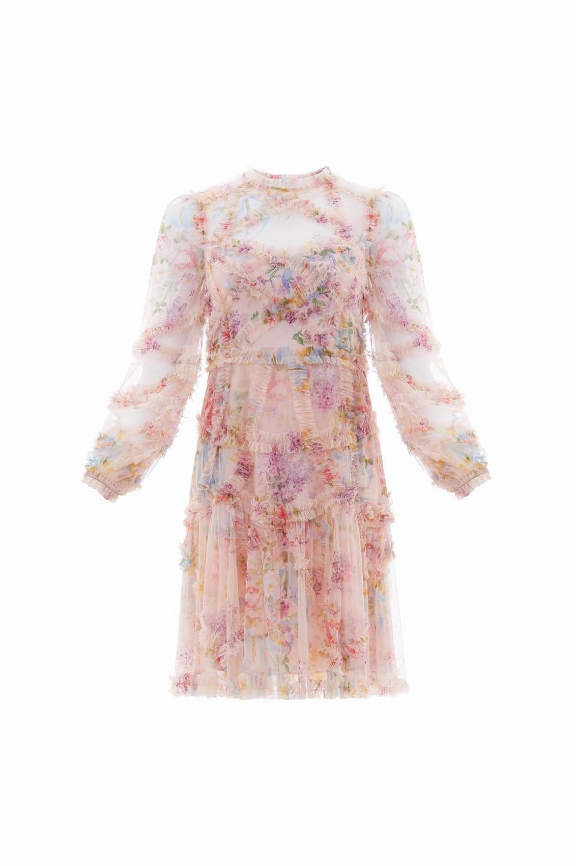 Floral Diamond Ruffle Dress Polished Appearance