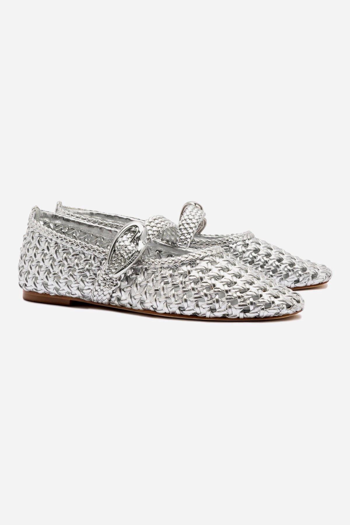 Verona Macrame Ballet Flat In SIlver Metallic Leather Curve Hug
