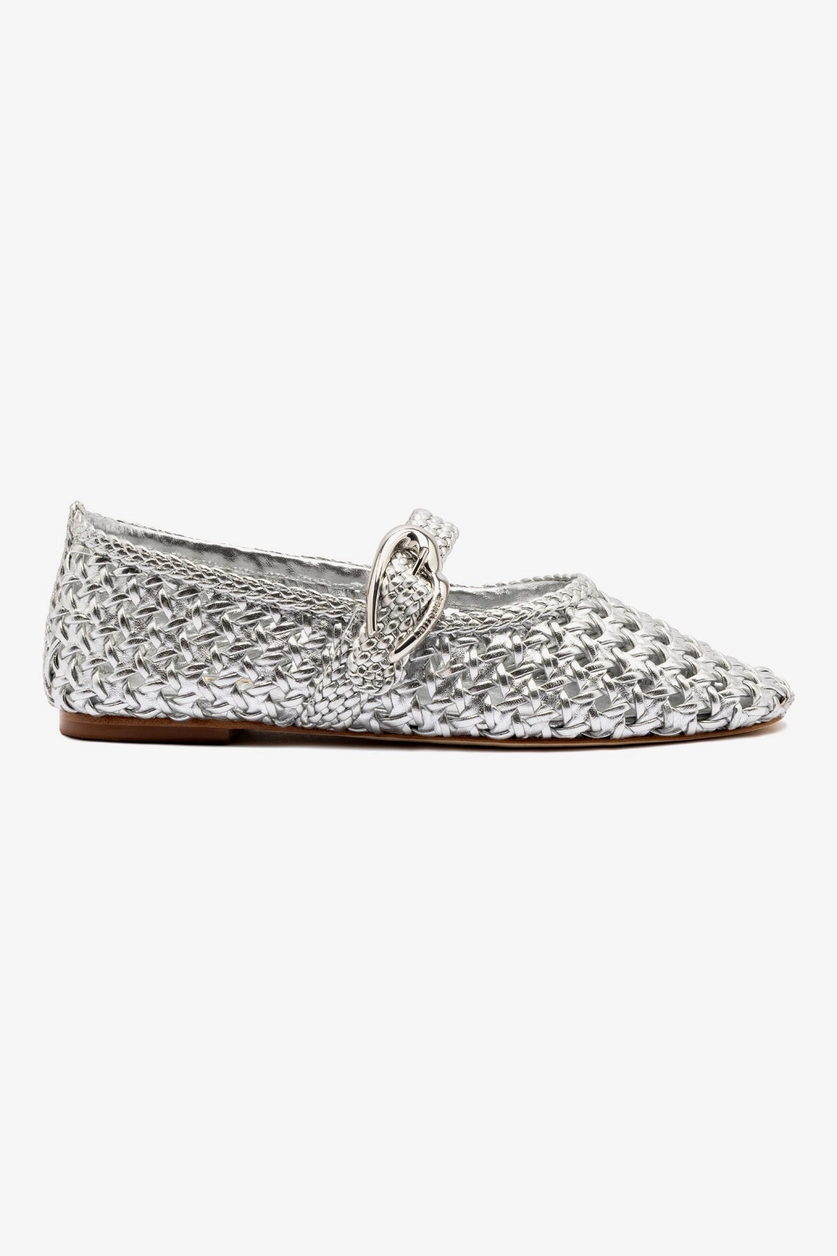 Verona Macrame Ballet Flat In SIlver Metallic Leather Quick Flex Comfort Cushion