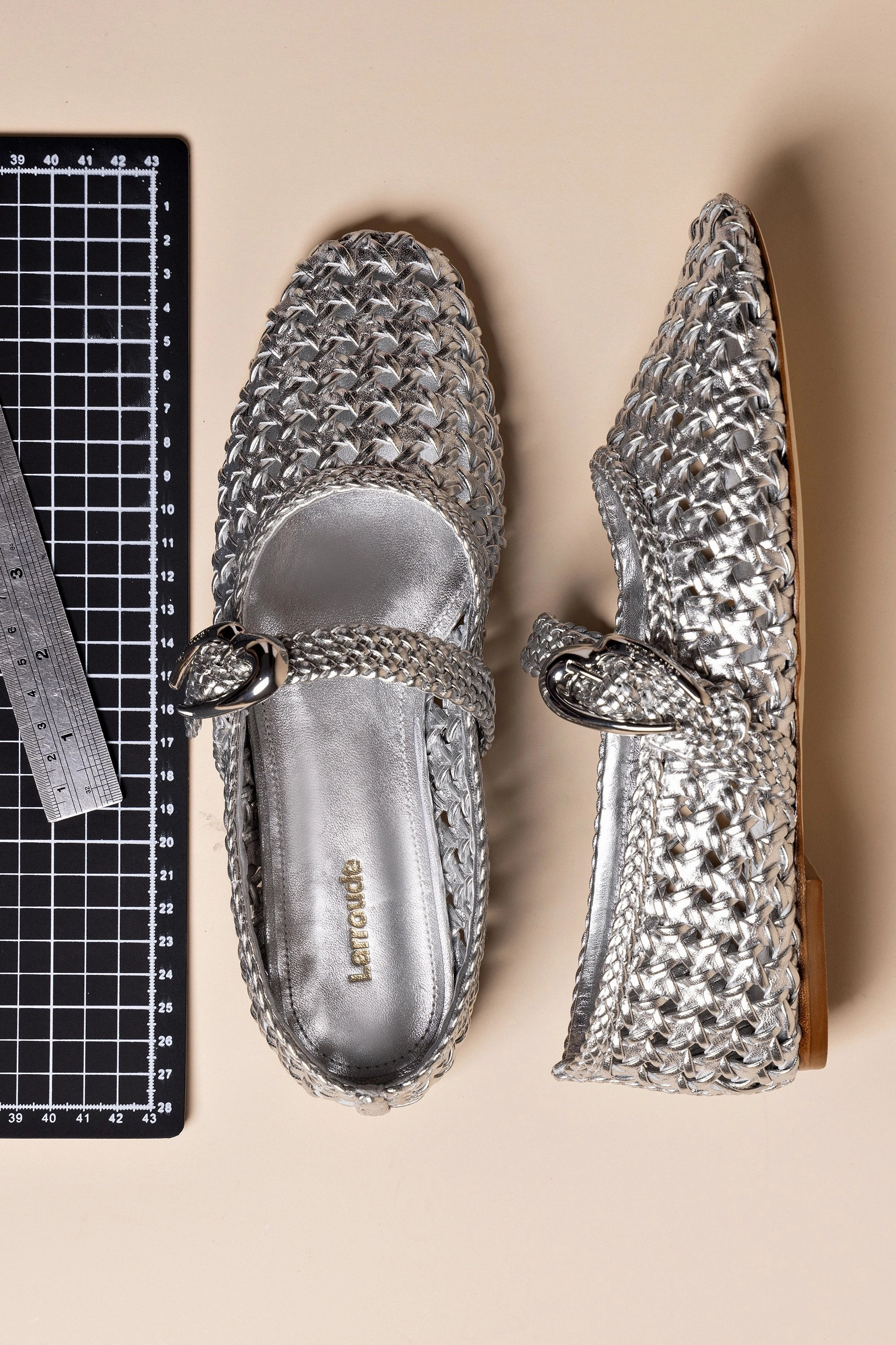 Carry Easy Breathable Daily Walk Verona Macrame Ballet Flat In SIlver Metallic Leather