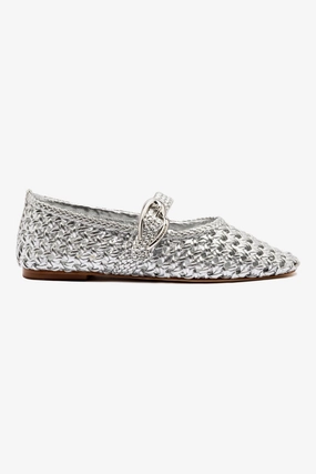 Beauty Walk Fast Run Verona Macrame Ballet Flat In SIlver Metallic Leather